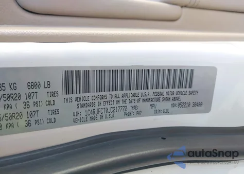 2018 Jeep Grand Cherokee Overland 4X4 from USA, damaged, VIN 1C4RJFCT0JC217772